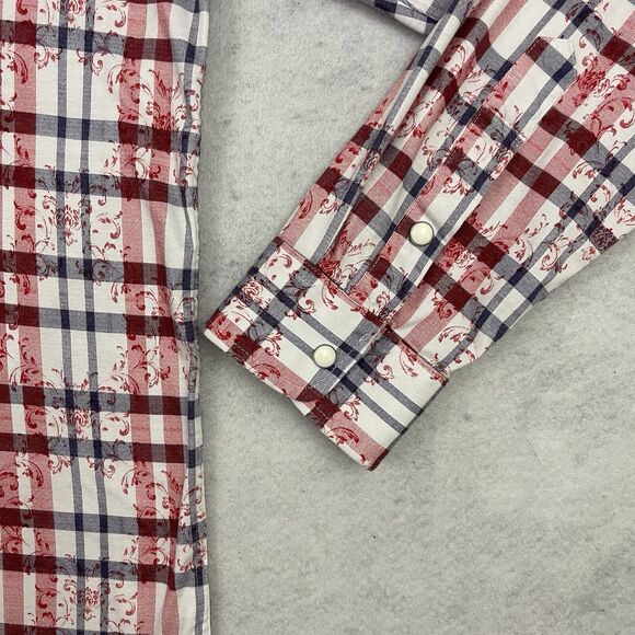 Scully Western Shirt Mens Size Large L Red Plaid Pearl Snaps Paisley Embroidered - Picture 10 of 12